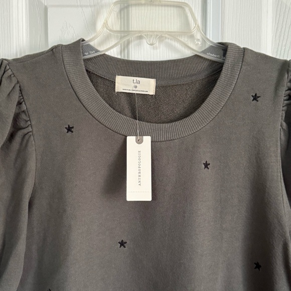 Anthropologie T.La Green Embroidered Stars Puff Short Sleeve Top Sz M New - Picture 5 of 13